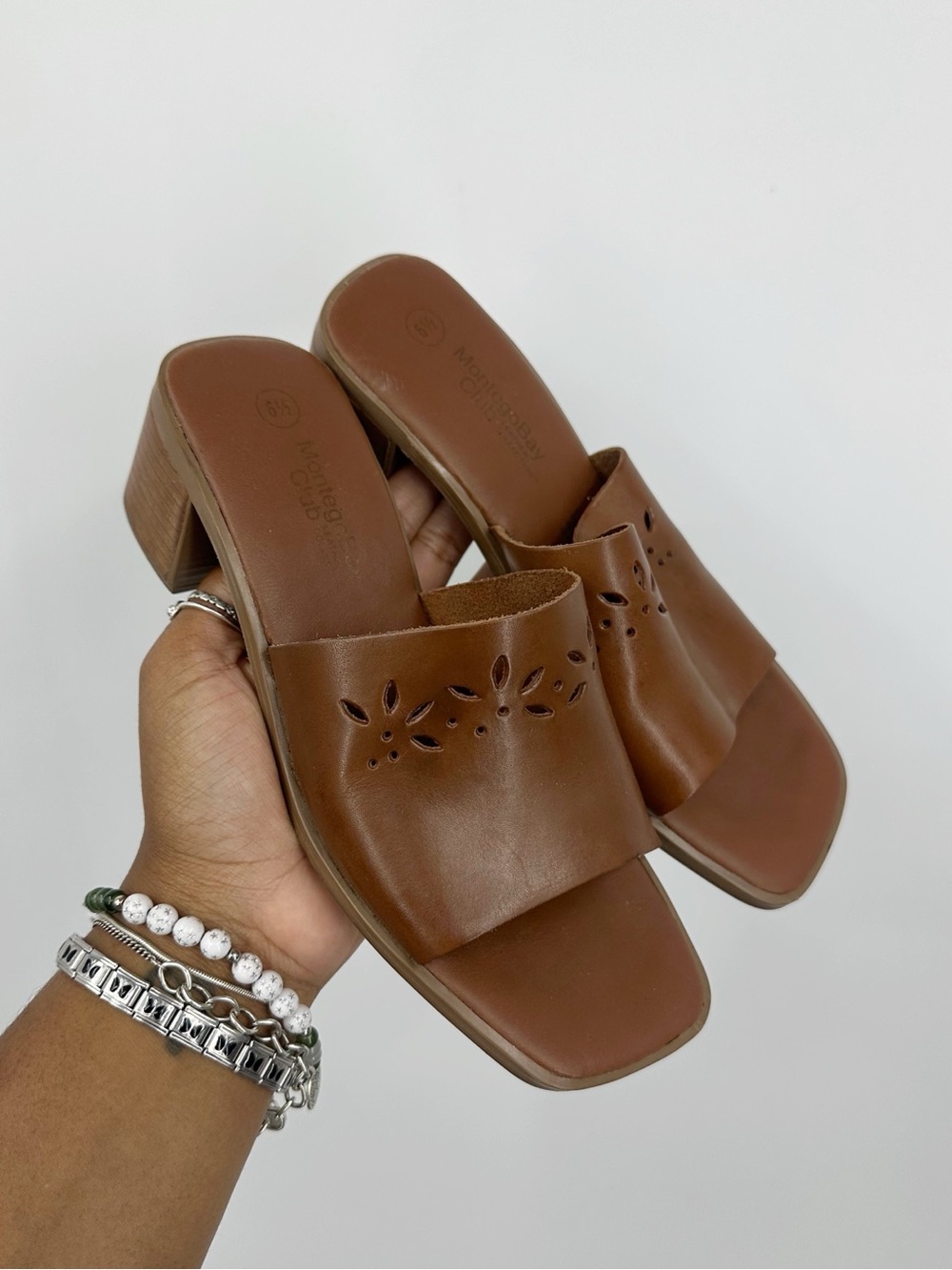 Montego Bay Club Brown Block Heel Sandals Boho Floral Women's Size 6.5 Y2K Style